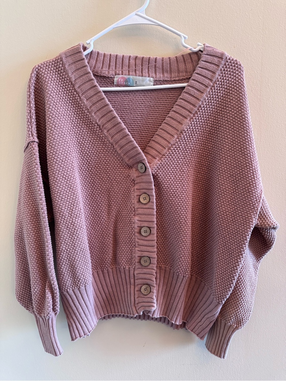 FP Beach Textured Button-Front Cardigan Sweater in Mauve